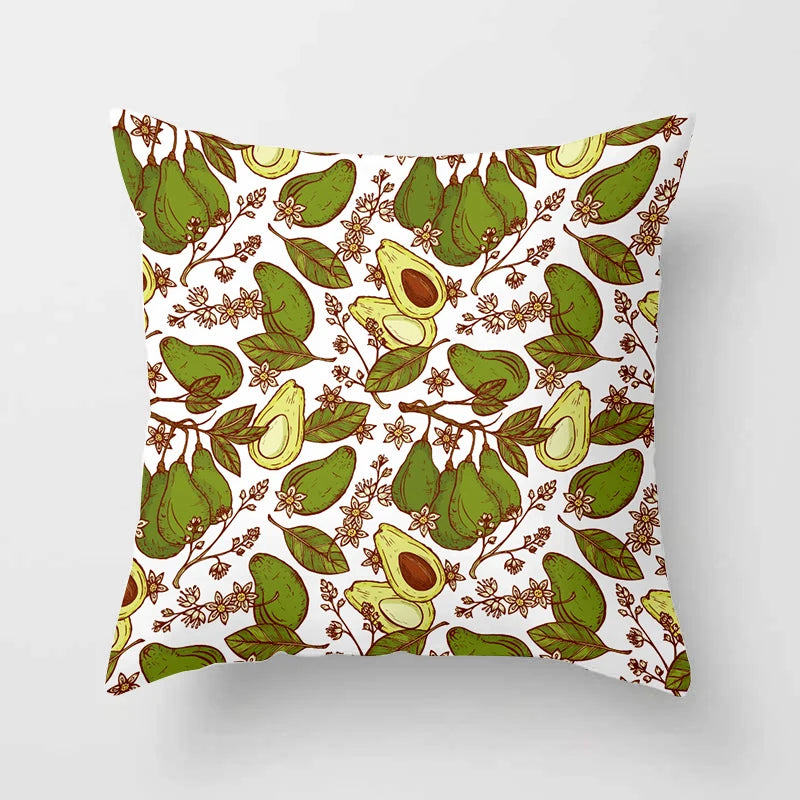 100% Polyester Avocado Printed Pattern Cushion Pillowcases/Colors-Green/Floral/White