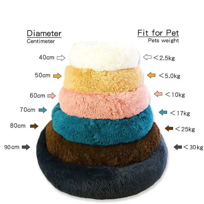 Cats-Dogs Round Washable Soft Cotton Lining Warm Plush Anti-Slip-Waterproof Bottom Beds /Colors-Gray/Dark Gray/Brown/White/ Pink/Tie Dyed/Light Apricot/Coffee/6 Sizes To Choose
