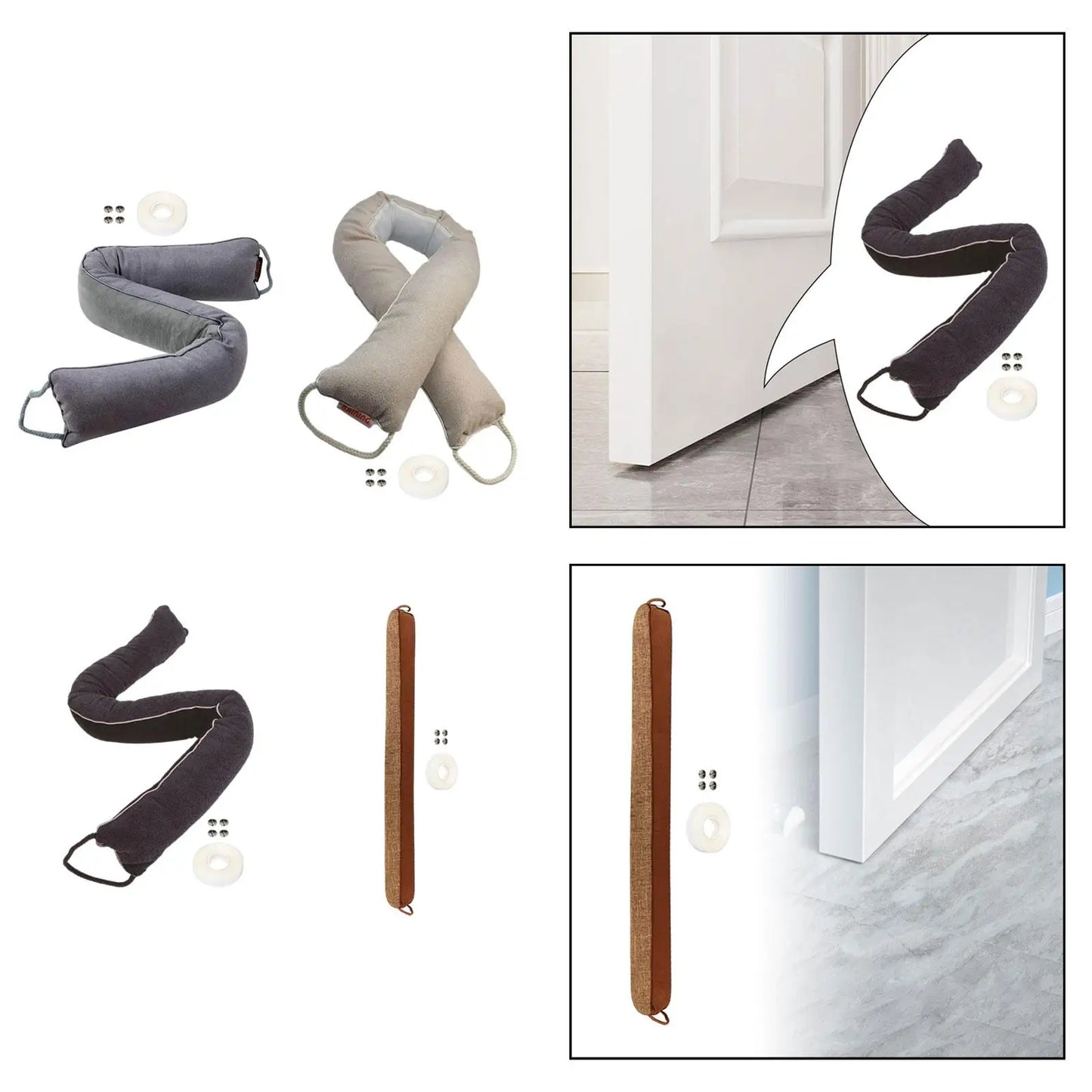 1 PCS Set Oxford Cotton Cloth Under Door Round Long Rectangle Draft Stoppers/4 PCS Pushpins/1 Roll Of Tape/Colors-Multicolor/Gray/Black/Brown/Beige