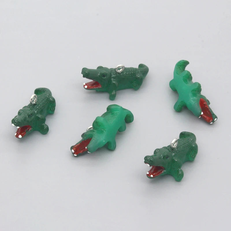 10 PCS Pack 3D Small Resin-Metal Alloy Hole Cute Green Open Mouth Crocodile Shaped Imitation Jewelry Charms DIY Craft Kits