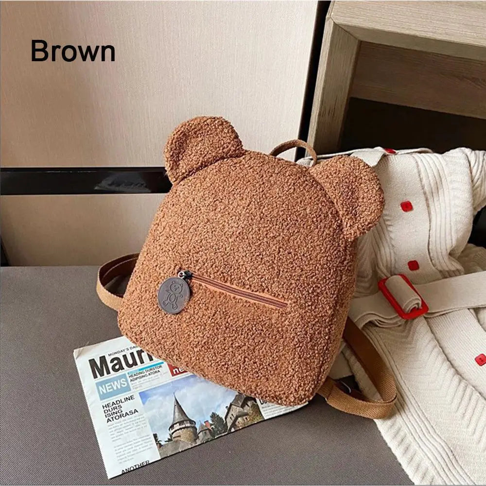 Women/Teen Girls Mini Lamb Fleece Cartoon Cute Bear Winter Backpacks/ Polyester/Backpack Straps/Adjustable Shoulder Straps/Small Handle/Colors-Khaki/Brown/Green/Black/Blue