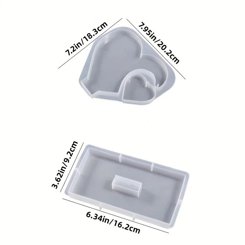 DIY 2 PCS Hearts-Rectangle Base Milky White Silicone Resin Craft Molds