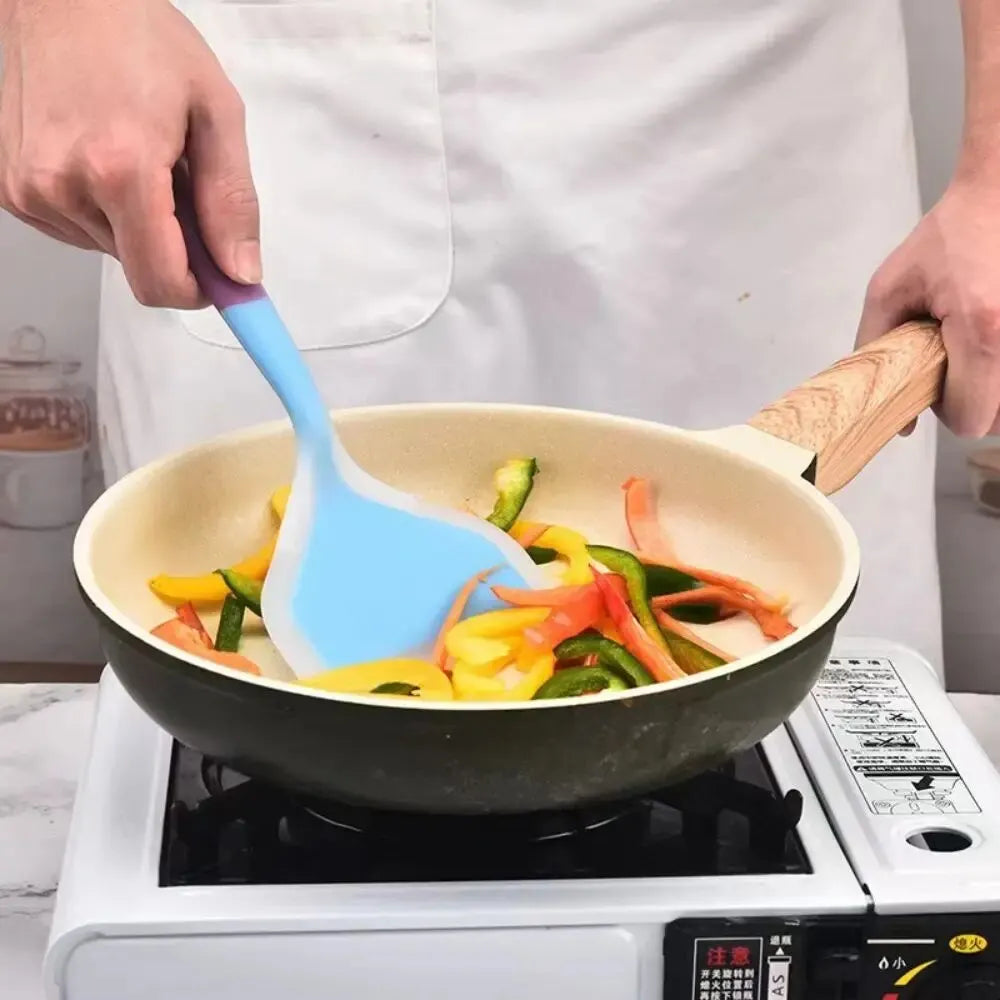 Kitchen Food-Grade Silicone-Nylon Non-Slip Microwave High-Temperature Resistant Pancake Wide Mouth Spatulas/Colors-Multicolor/Pink/Purple/Orange/Blue/Yellow