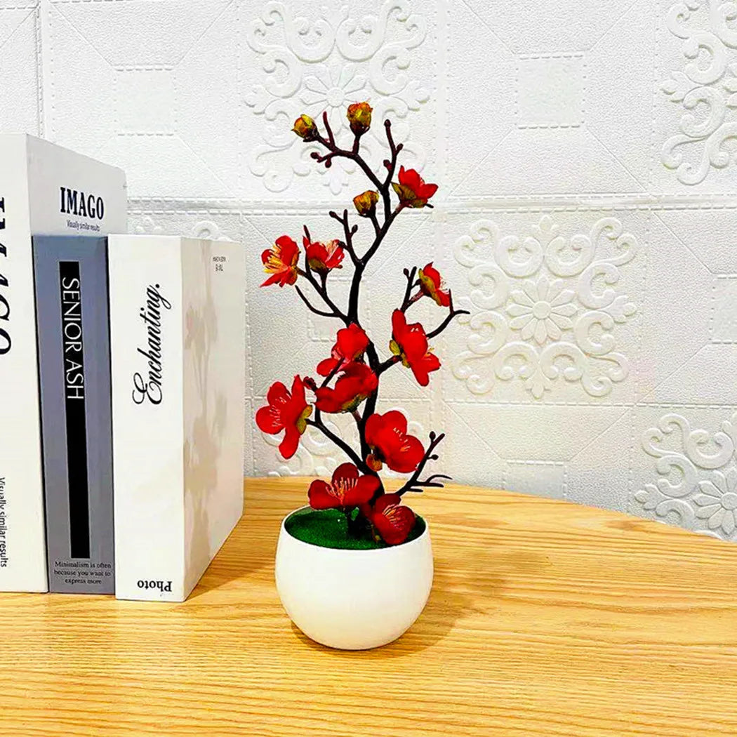 Plastic Rosales Bonsai Plum Blossom Artificial Potted Plants/Colors-Floral/Red