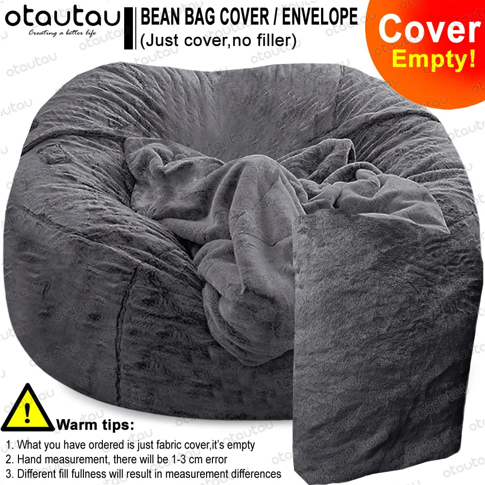 OTAUTAU Velvet Giant Bean Bag Chair Outside Slipcover/Size: 200cm x 230cm(78''dia)/Colors-Gray/White/Pink