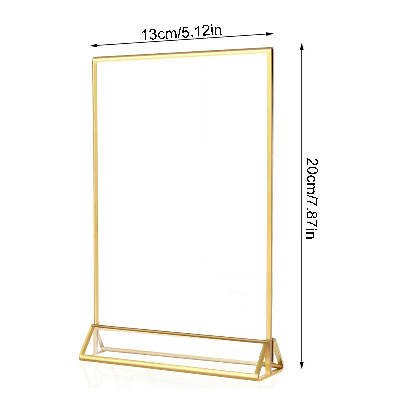 Indoor Gold Edge Color Rectangle Rounded Corner Transparent Clear Acrylic Tabletop Flyer Holder Display Stand Triangle Frame Base/2 Sizes: 4 x 6 Inches-5 x 7 Inches