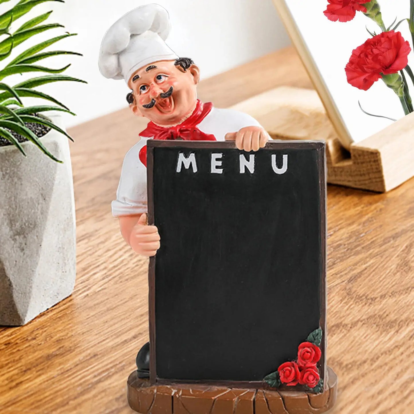 Kitchen Chef w/ Menu Chalkboard Figurine Statues/Colors-Black/White