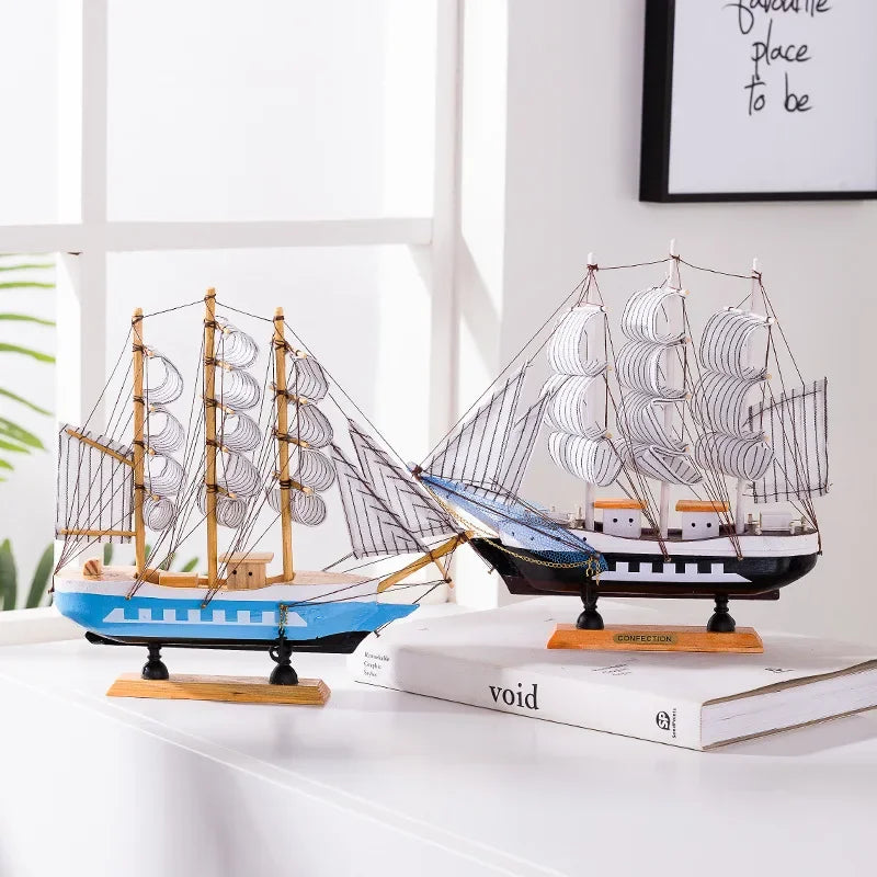 Wood/Fabric Nautical Sailboat Models/Colors-White/Black/Blue