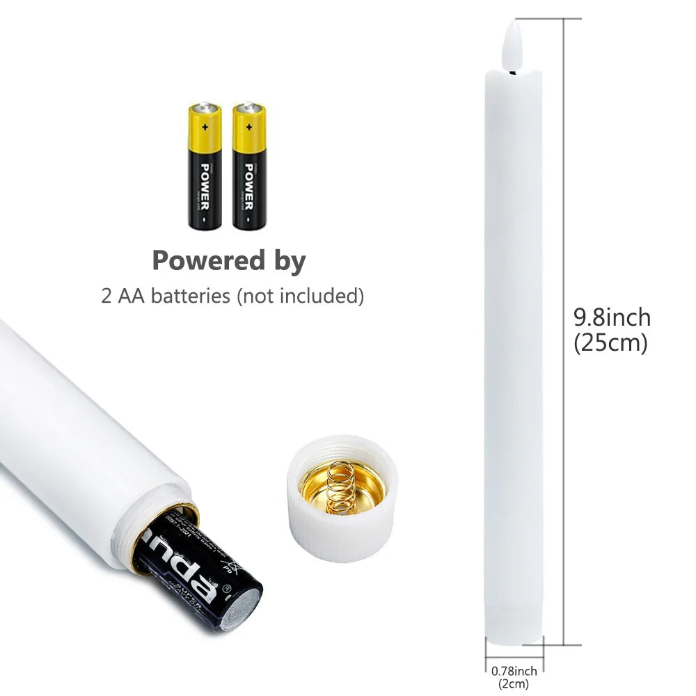2 PCS Plastic White LED 3D Wick Flameless Electric Taper Round Cylindrical Realistic Candlestick Candles/2 AA Battery Not Included