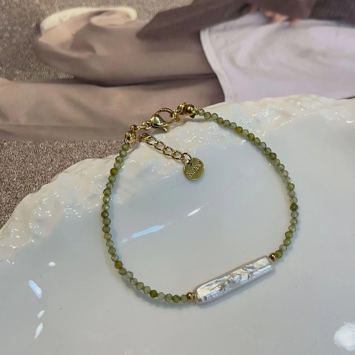Minar Green Geometric Mood Tracker Copper Irregular Imitation Pearl Strand Beaded Choker Necklaces