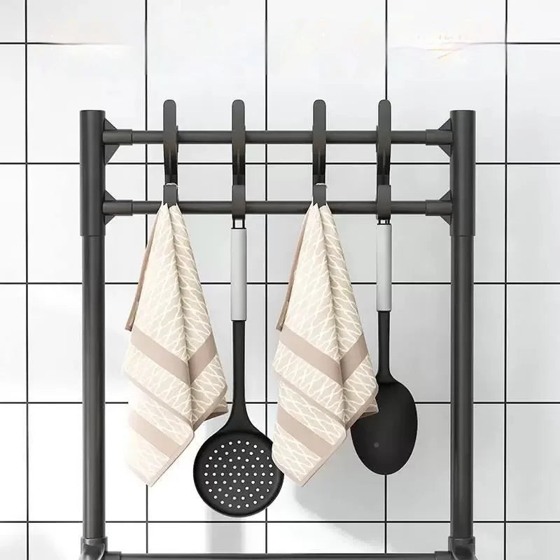 Kitchen Metal Storage Floor-Standing Rack w/ 4 Wheels/Colors-Black/White