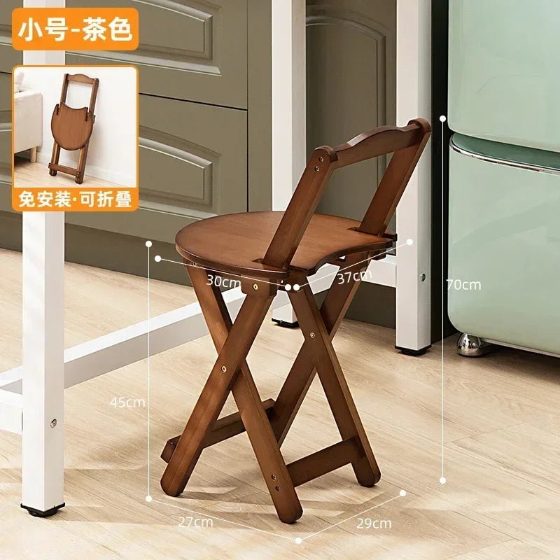 2pcs Durable Small Low Back Polished Bamboo Foldable Flat Bar Stools/Sizes: S-M-L/Beige/Brown