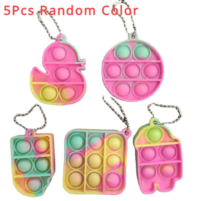 Multiple Shapes Mini Keychain Pinch Music Silicone Push Pops Rainbow Sherbet Ice Cream Colors Fidget Toys/Colors-Pink/Multicolor/Ages: 18 + Years Older