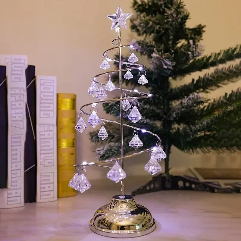Acrylic Warm White LED Tabletop Fade-Wear-Resistant Christmas Tree Round Metal Base Table Lamps/ Battery Operated /3-AA Batteries (Not Included)/On/Off Switch/Colors-Gold/White/Clear/Silver