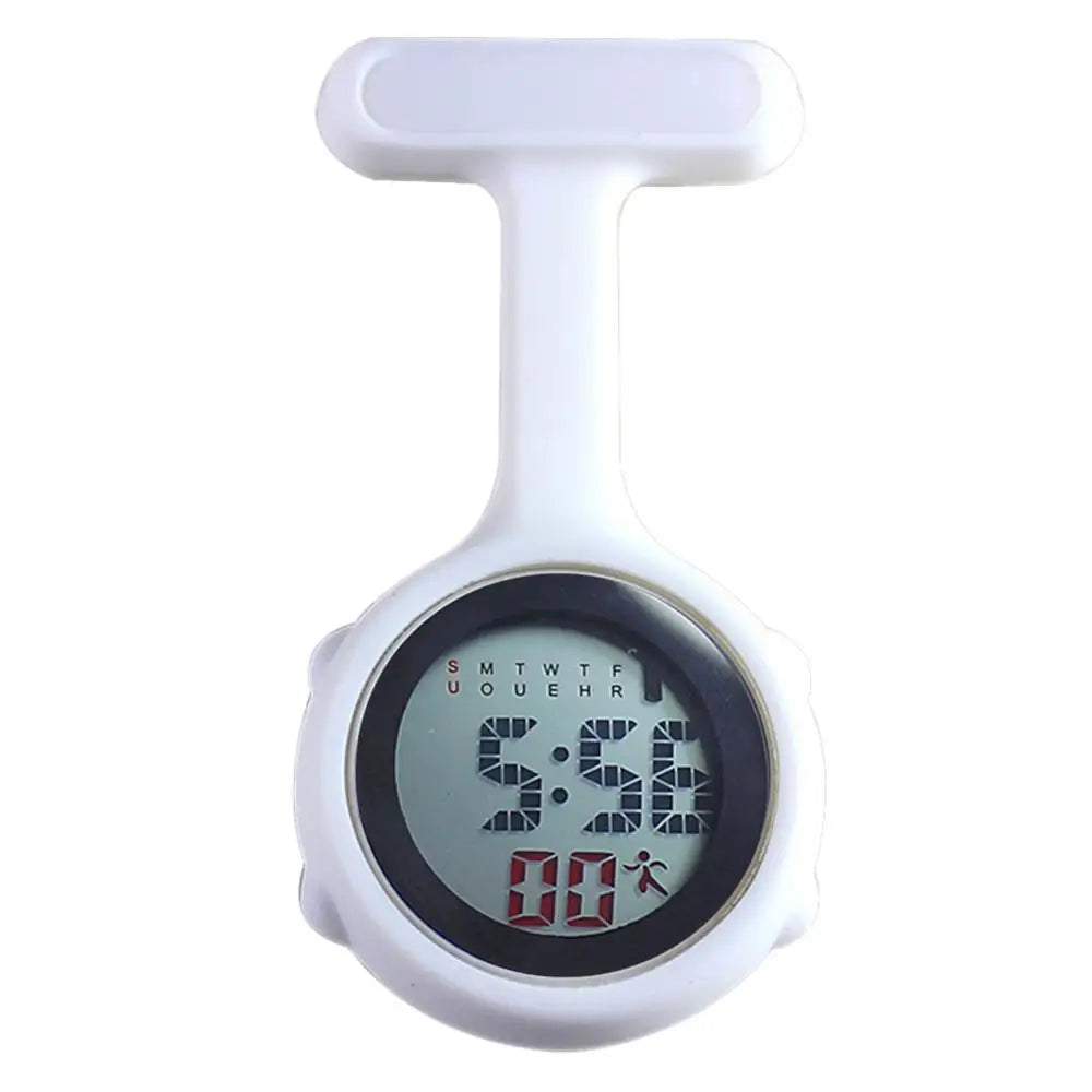 Women Silicone Round Waterproof Digital Dial Clip-On Nurse Fob Electric Battery Pocket Watch/Alarm-Date Display/Colors-Purple/Green/Blue/Yellow/Light Blue/Cyan/Pink/Orange/White/Red/Light Cyan/Purple-Red/Dark Blue