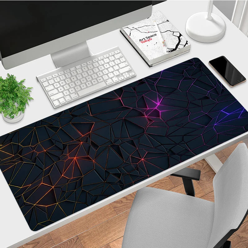 XXL Large Rectangle Black Background Geometric Pattern High-Density Fabric Science-Sci-Fi Printed Non-Slip Rubber Base Stitched Edges Gaming Mouse Pads