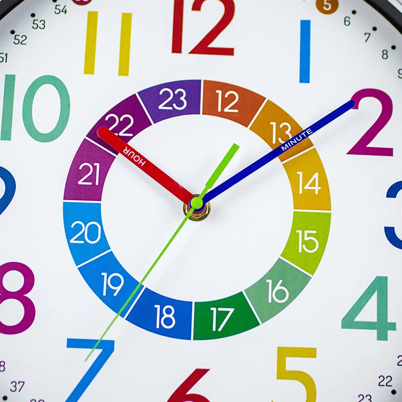 12 Inch Colorful Early Childhood Education Mute Wall Clocks/Punch-Free Battery Electronic Power