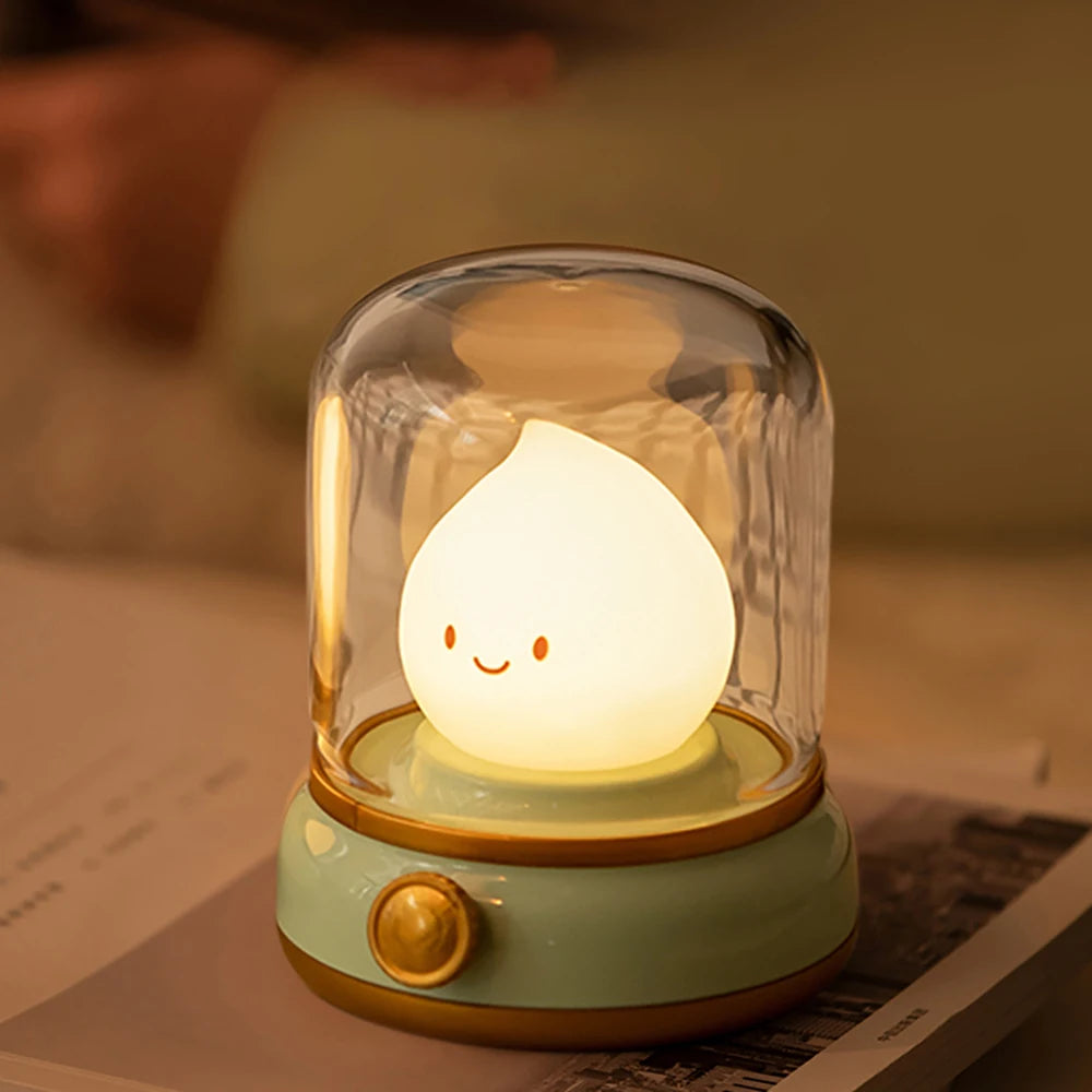 Round Glass Cute Capybara Kerosene Switch Button Sleeping Dimmable Night Light /2 Light Modes/Included LITHIUM ION Battery/Bulbs Included/USB Cable/Colors-Animal/Clear/Yellow/Green/No Batteries Required