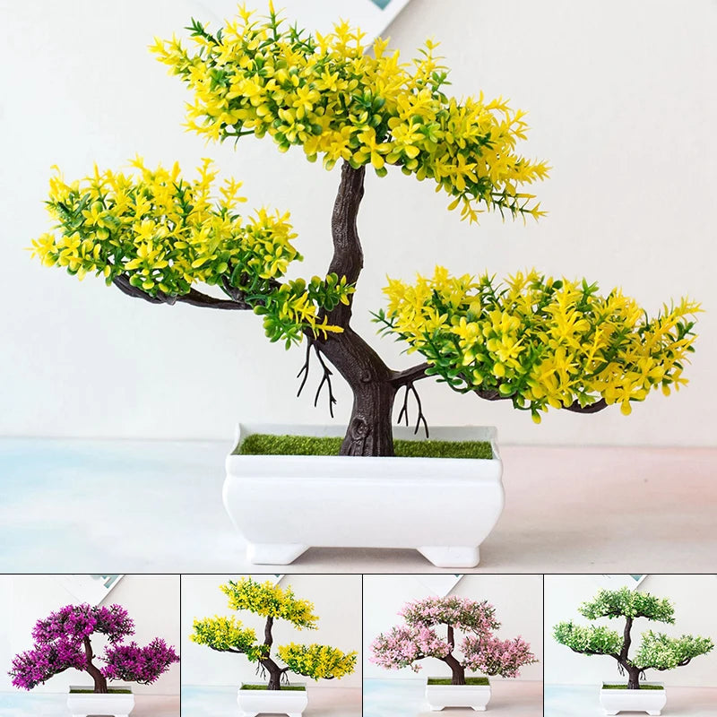 Indoor Artificial Small Lavender Myrtales Bonsai Tree Non-Flowering Rectangle Pot/Colors-Purple/Green/Floral