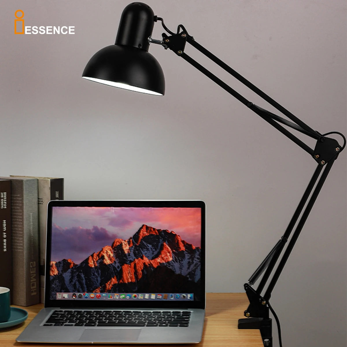 Black Metal Multi-Angle Rotation Swing Folding Arm Clip-On Desktop Dimmable Lamps