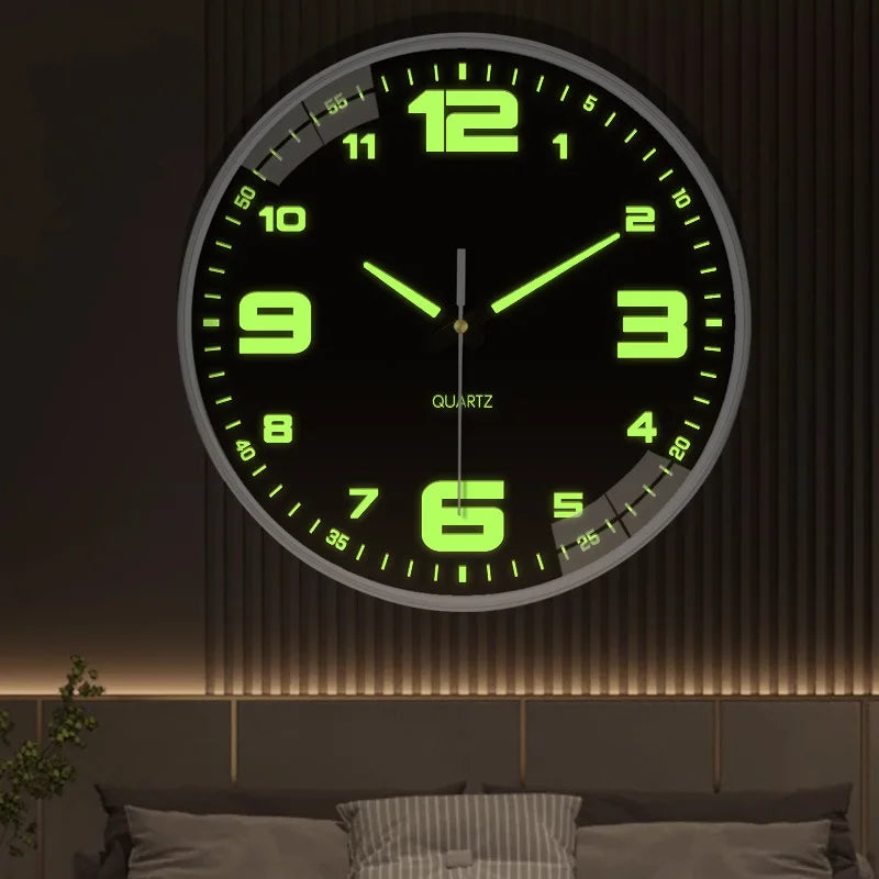 Round 8 Inch Luminous Black-White 3 Style Face Quartz Glow-In-Dark Numbers-Dials Wall Clocks