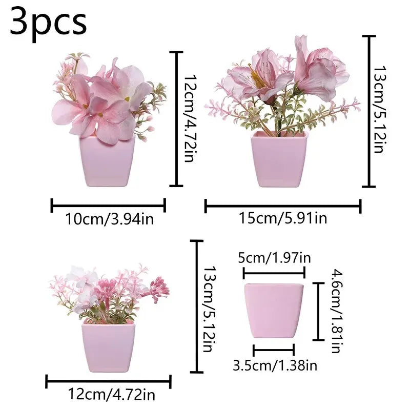 Indoor Pink Floral Artificial Hydrangea Bonsai Flower-Square Pot