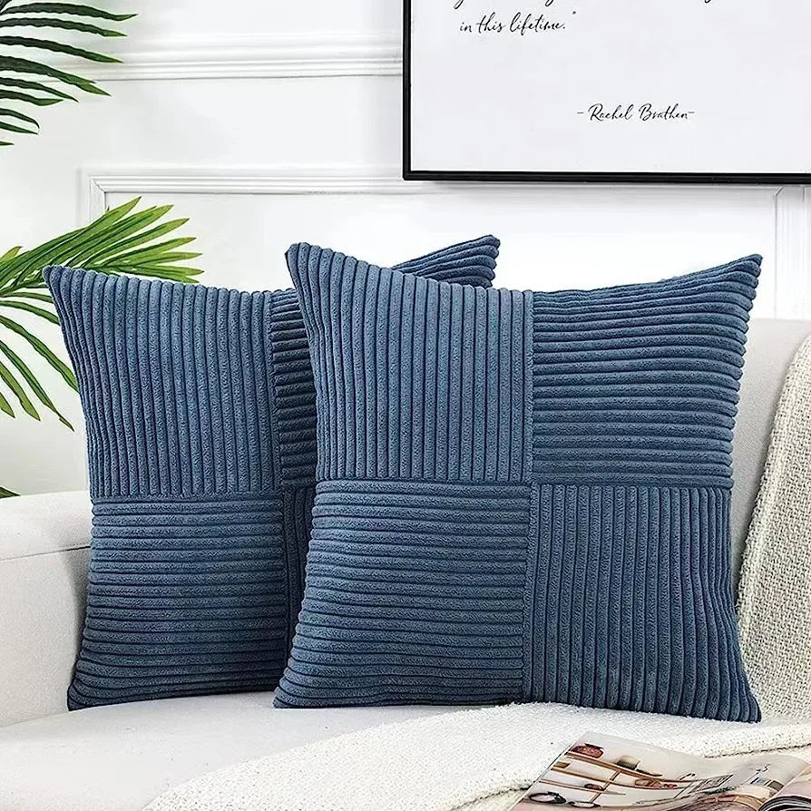 2 PCS Set Solid Color Cotton-Polyester Corduroy Striped Throw Pillow COVERS Only /Colors-Beige/Wine Red/Pink//Dark Gray/Bean Green/Dark Green/ Denim Blue/ White/Bright Yellow/Sizes: 18 x 18 Inches/Concealed Zipper