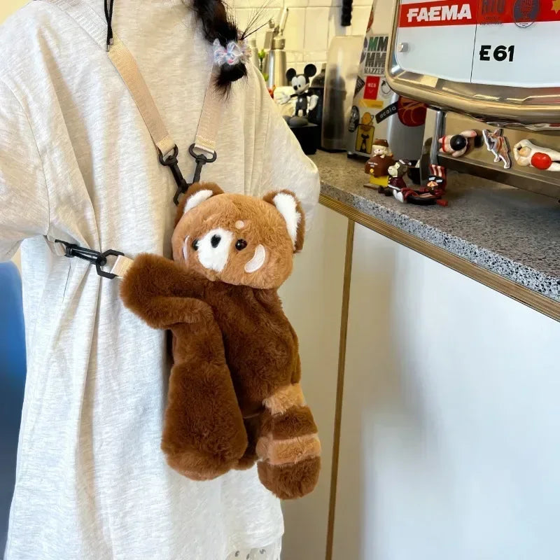 Cartoon Little Brown Raccoon Plush Curve Back Zipper Polyester Backpacks/Soft Straps-Handle/Colors-Animal