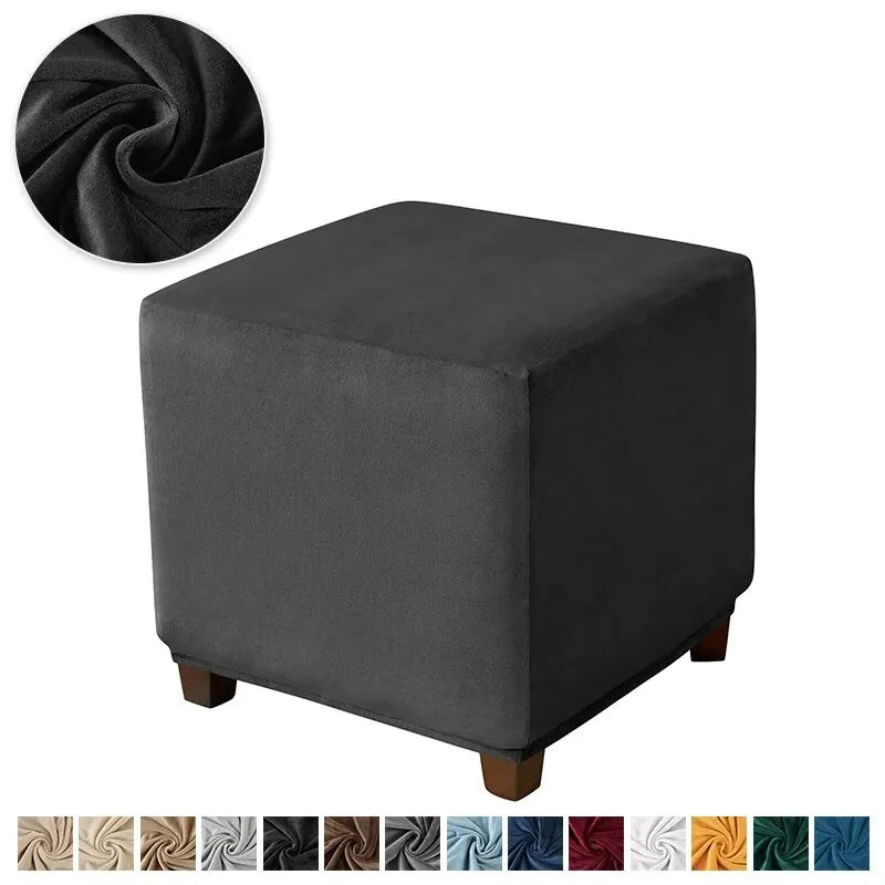 Soft Velvet Cotton-Polyester Square Ottoman Footrest Elastic Slipcovers/Colors-Green/White/Beige/Red/Gray