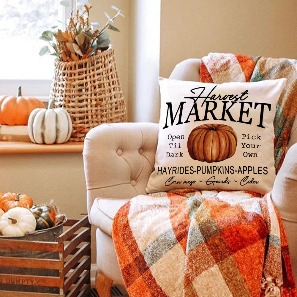 1pc-4pcs Brown Polyester Fall Square Handed-Printed Pumpkin/ Pickup/ Throw Pillows COVERS Set/Without Pillow Core/Sizes : 45cmX45cm 18inchX18inch
