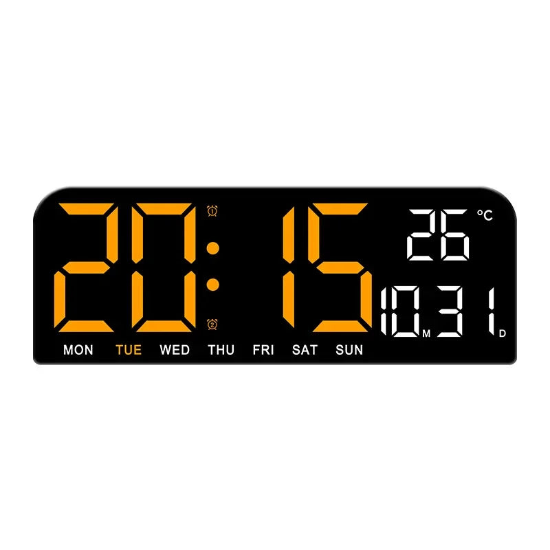 ABSTRACT Large Plastic Digital Temperature-Date-Week Display USB Countdown Wall-Mounted Dual Alarms LED Wall Clocks/Colors-Black/Geometric