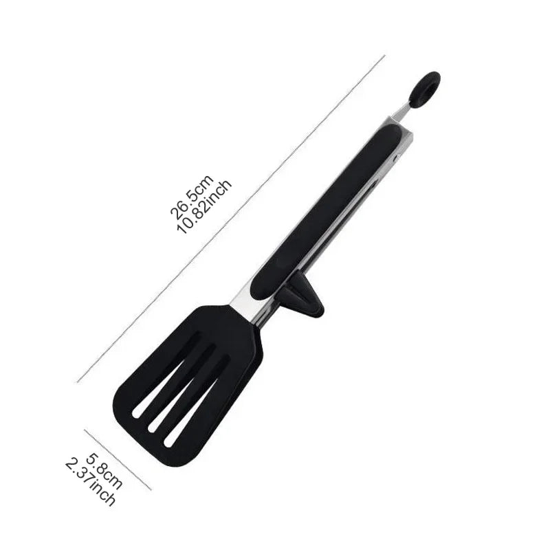 Kitchen 9-Inch Silver Stainless Steel Food Clip-Bracket Silicone Coated Handles-Tongs Tips-Padlock Hang Hole/Colors-Red/Beige/White/Black/Silver/Multicolor