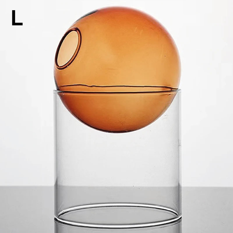 Mini Nordic Tabletop Borosilicate Glass Ecological Round Bottle Vases/Colors-White/Orange/Blue/Clear