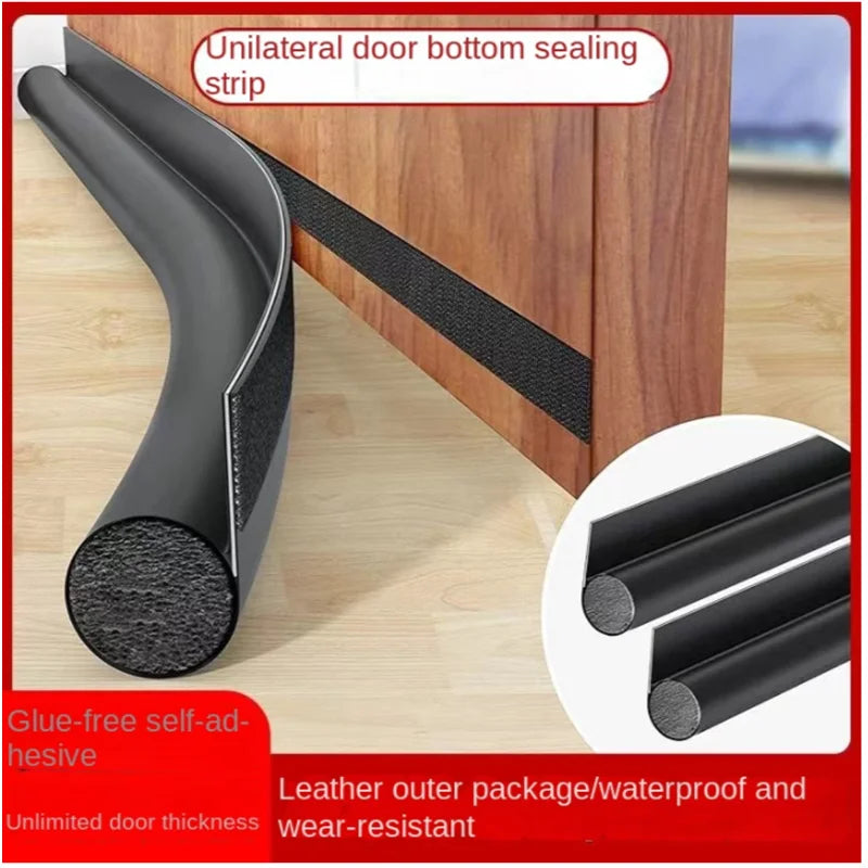 Non-Self-Adhesive Sound-Wind-Light-Bug Proof Cuttable Velcro PU Fabric Under Door Acoustic Round Foam Sealing Strips/Colors-Brown/Gray/Black/White