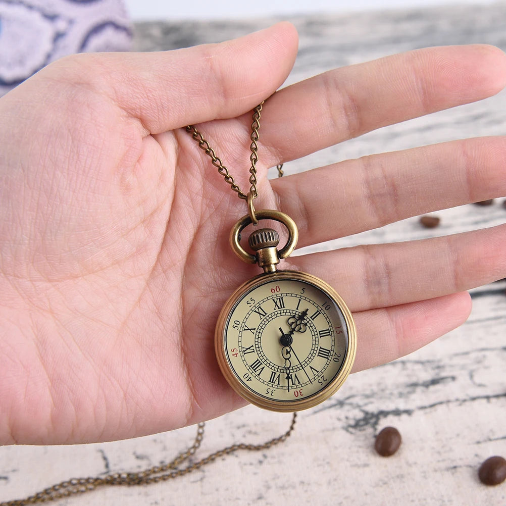 Adults Imitation Analog Display Quartz Steampunk Beige Dial Roman Numeral Small Brass Metal Bronze Color Pocket Watch-Chain/Colors-Bronze/Beige/Black/Gold/Brown