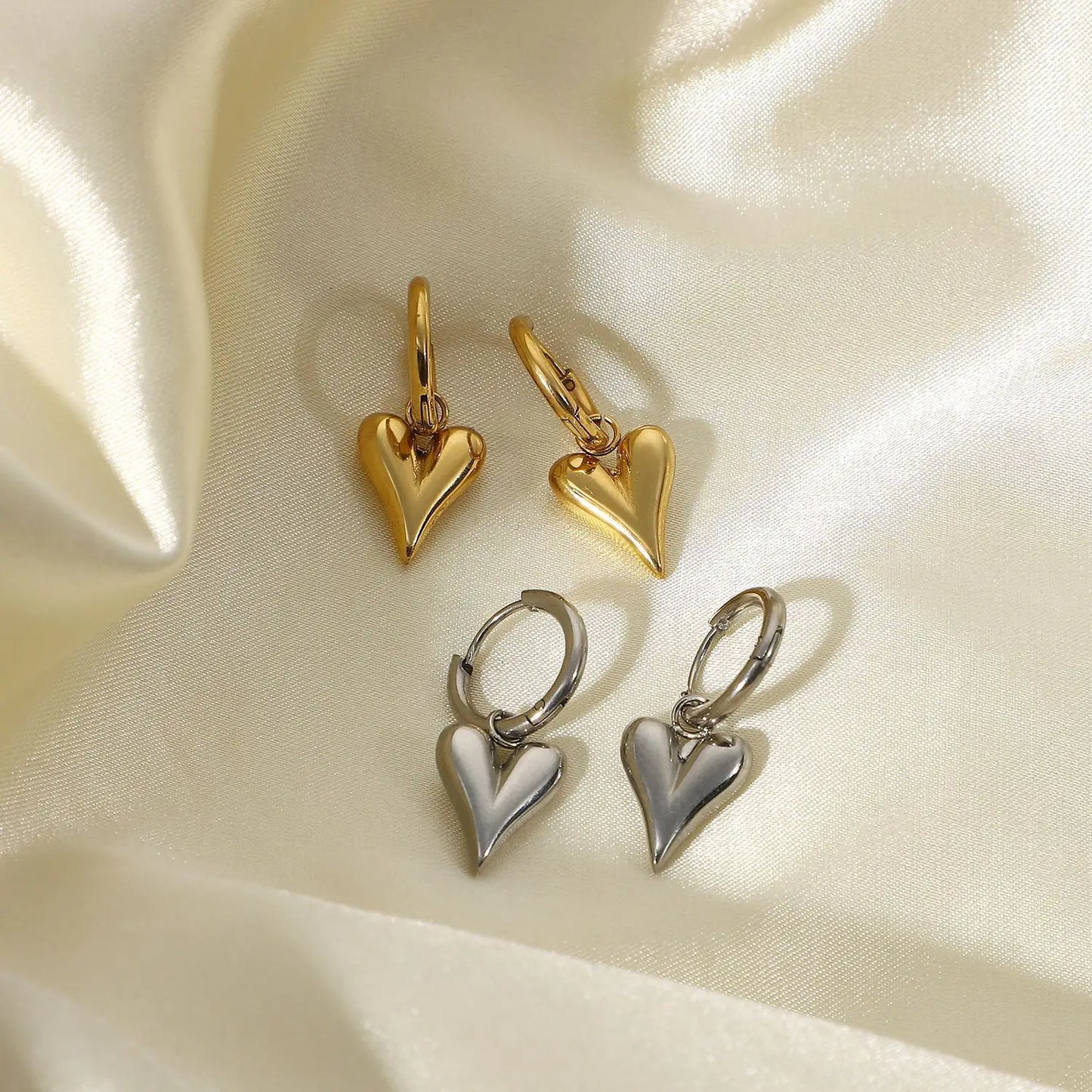 Ramos Adult Women Imitation Gold-Silver Stainless Steel Huggie Hoop Heart Studded Earrings