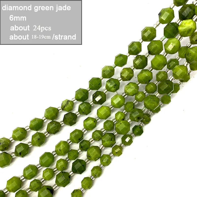 Wholesale 100% Natural Green Jade Cylinder Square Irregular Faceted Round Stone Beads for Jewelry Making Diy Bracelet Charms