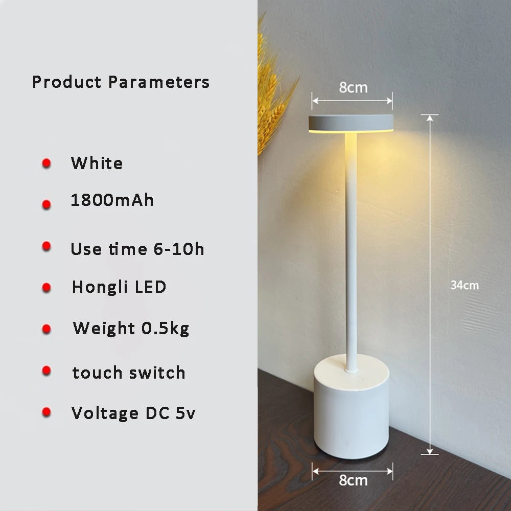 Retro Black Aluminum Iron Warm LED 3 Color Rechargeable Touch Dimming Round Cylindrical Cord Table Lamps