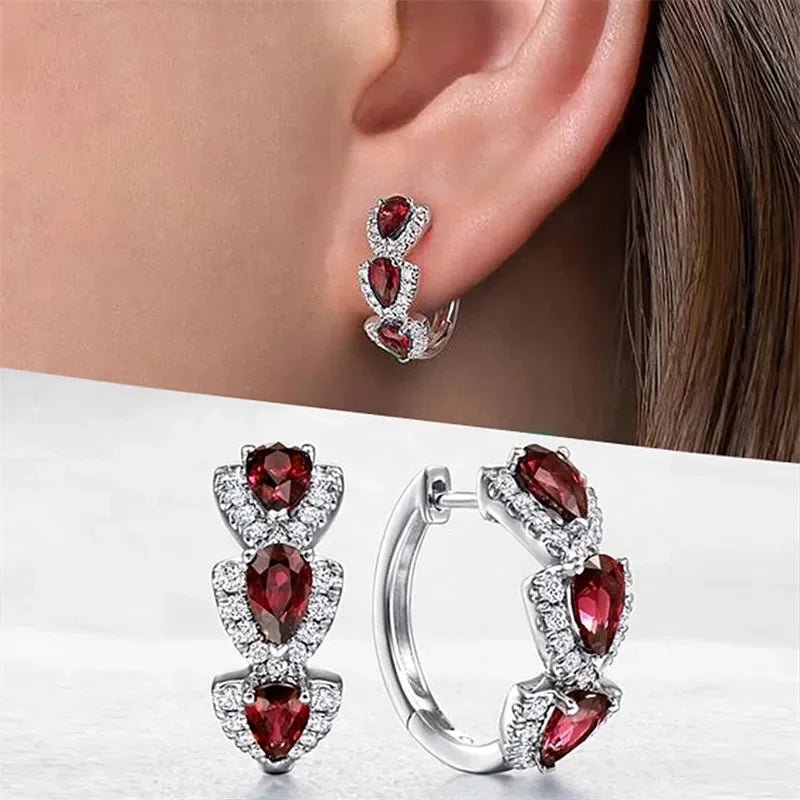 Huitan Women Elegant Geometric Brass Cubic Zirconia Copper Round Hoop Earrings /Colors-Blue/Green