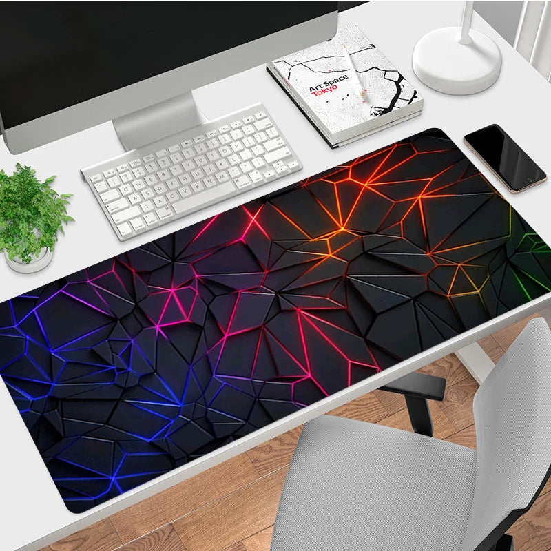 XXL Large Rectangle Black Background Geometric Pattern High-Density Fabric Science-Sci-Fi Printed Non-Slip Rubber Base Stitched Edges Gaming Mouse Pads
