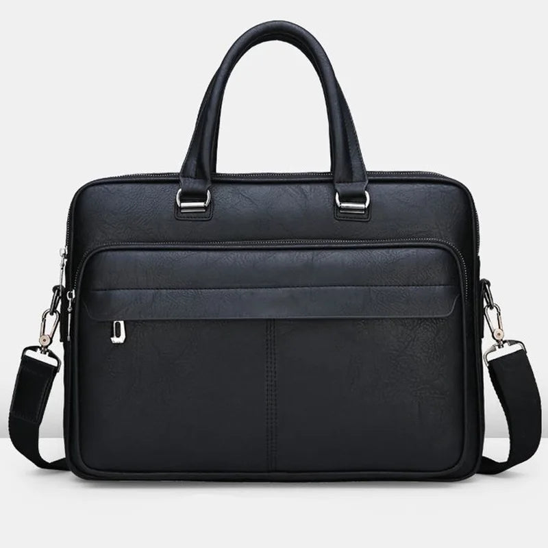 Men Large Faux Leather Waterproof One Shoulder Strap-Handle Crossbody Design Document Bag Briefcase/Zipper/Polyester Lining/ For Tablet-IPAD/Fits 15 Inch IPAD-Tablet Colors-Brown/Black