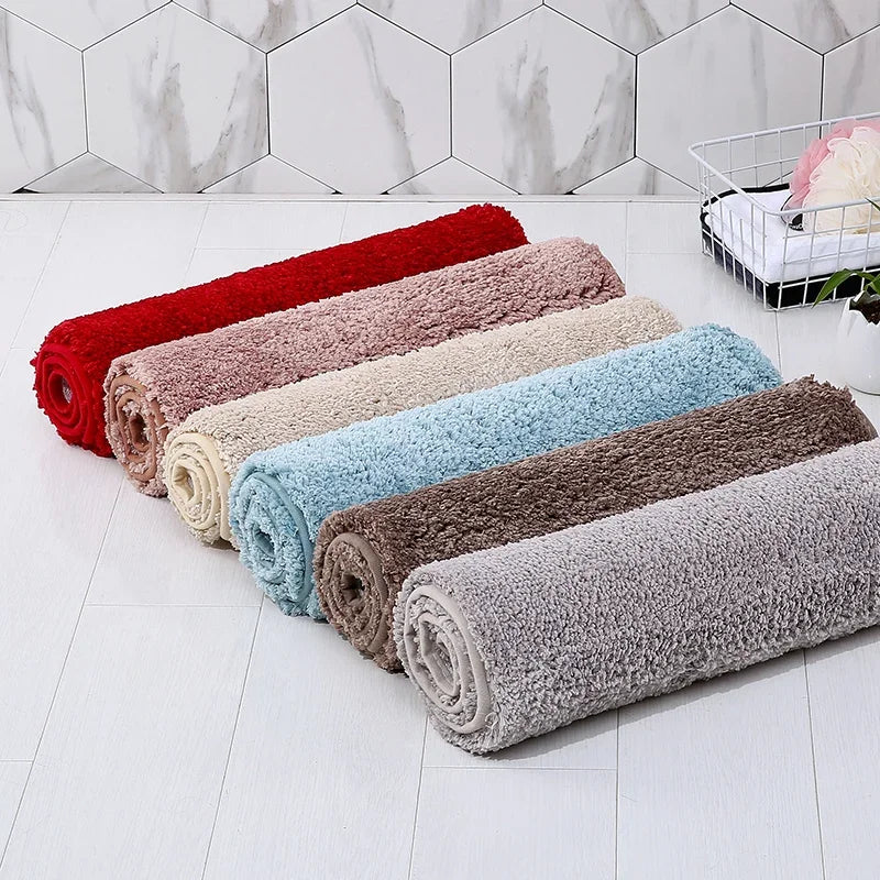Soft Fluffy Waterproof Polyester Hand-Machine Washable Anti-Slip Fade Resistant Thick Plush Bathroom Mats/Colors-Gray/Beige/Pink/Brown/Red/Blue/Multicolor