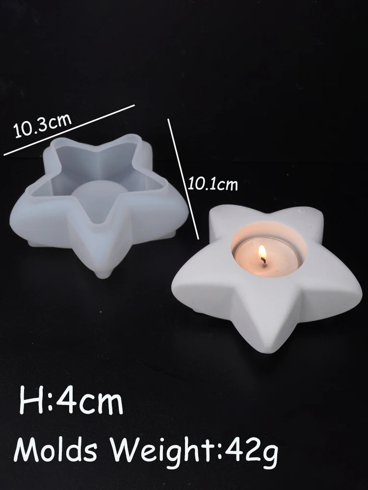 3D Tea Light Candleholder Silicone Concrete Milky White Molds/ Star-Moon-Heart Shape