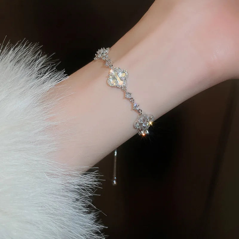 OMGD Women White Exquisite Imitation Copper Zircon Link Chain Tension Bracelets