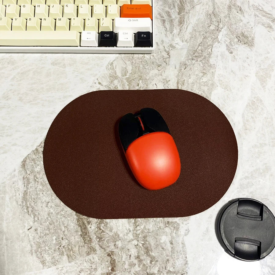 Small Waterproof Soft PU Leather Oblong Oval Shape Solid Color One-Sided Gaming Mouse Pads/Colors-Pink/Black/White/Blue/Brown/Navy Blue/Green