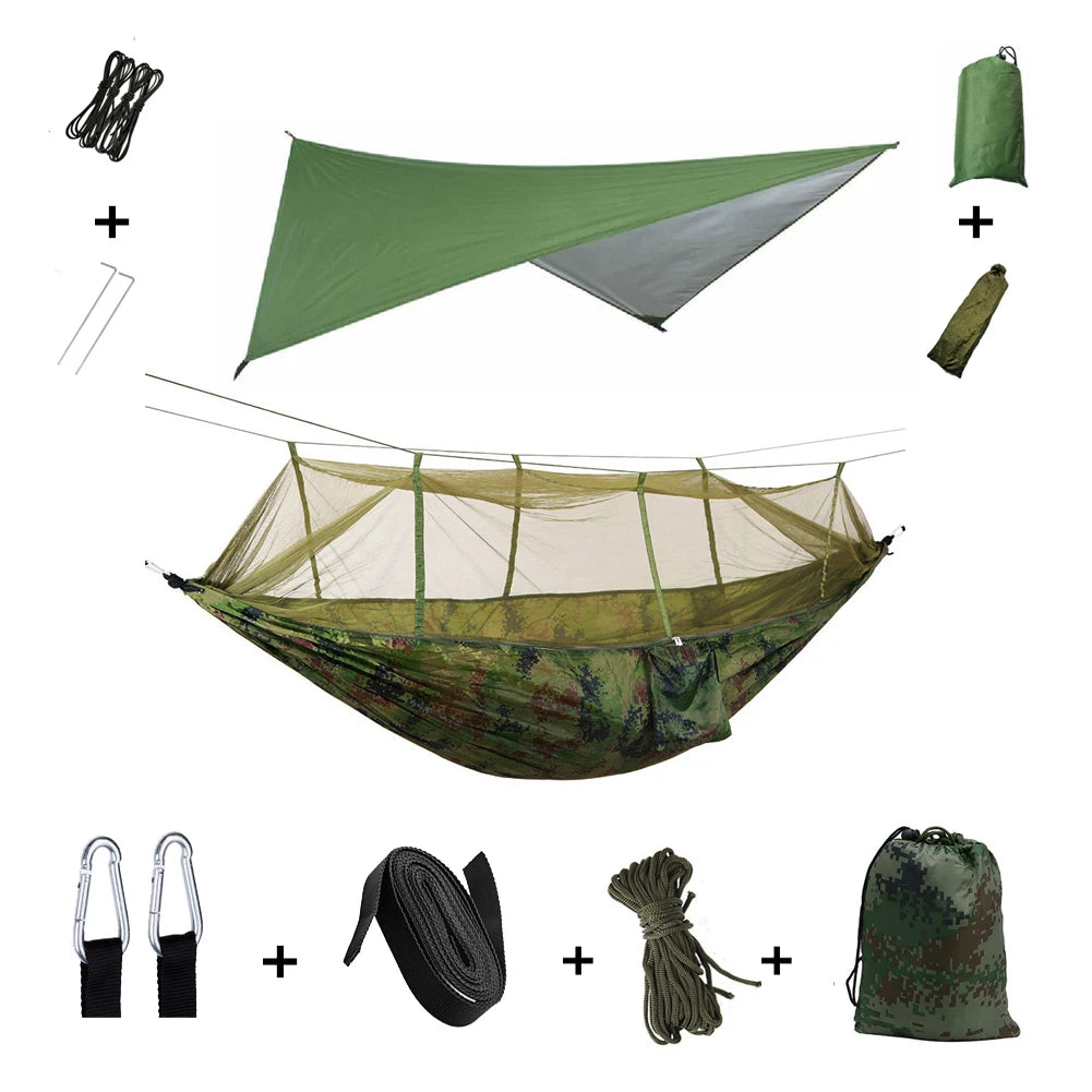 Outdoor Lightweight Waterproof Portable Nylon Mosquito Net-Rope Sleeping Camping Tarp Hammocks/Colors-Camouflage/Gray/Pink/2 Tree Straps/2 Steel Carabiners/Hammock Bag/Load Bearing Weight : 440 lbs