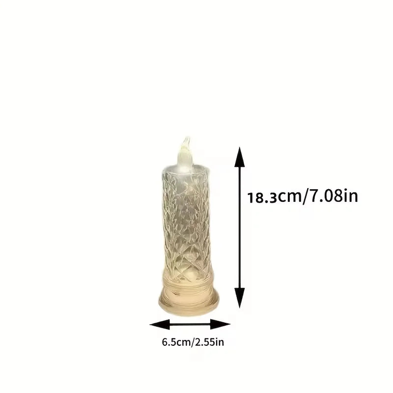 LED Plastic Crystal Glass Candle Light Simulation Flameless Rose Pattern Warm White Round Night Lights//Lithium Metal Button Batteries/No Batteries Required/Colors-Floral/Clear/Pink