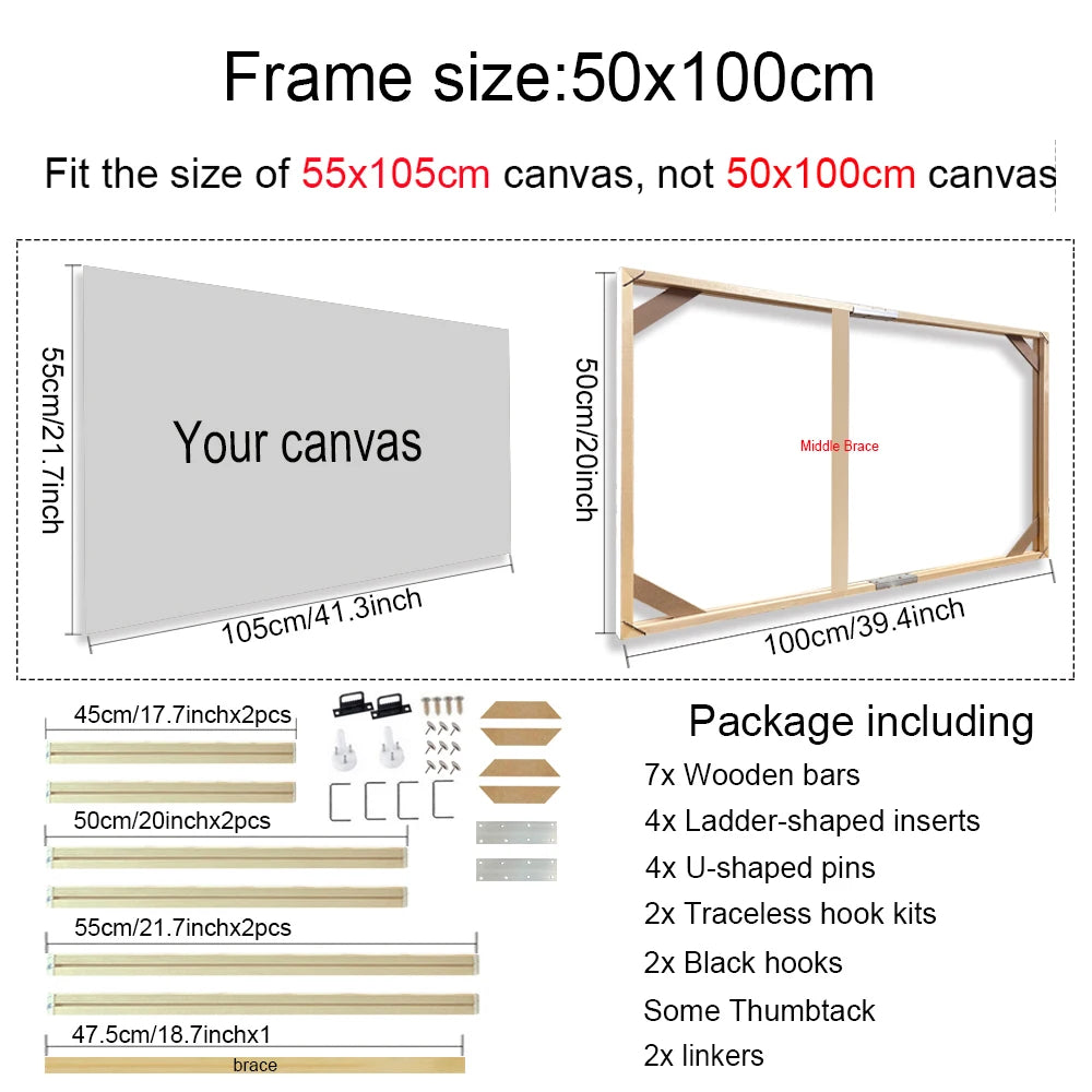 Unisex DIY Craft Single Rectangle Nature Wood Frames For Canvas Oil-Water Painting Kits /Colors-Brown/Beige