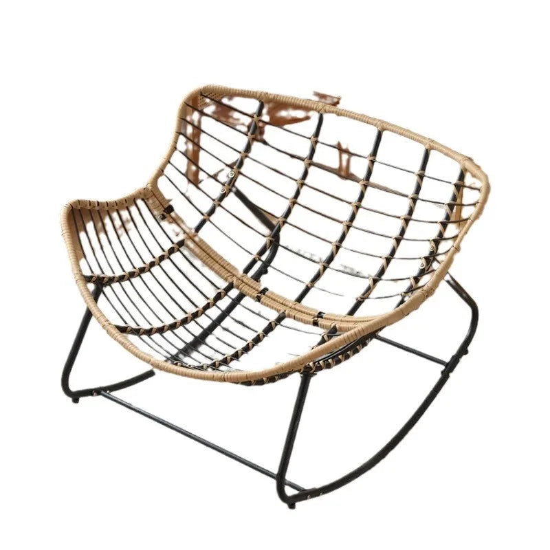 OMGD Indoor Large Human Bird's Nest Rattan Faux Leather Full Q-Bomb Doll Cotton Cushion Metal Frame Rocking Chairs/Colors-Beige/Orange/Black/Brown