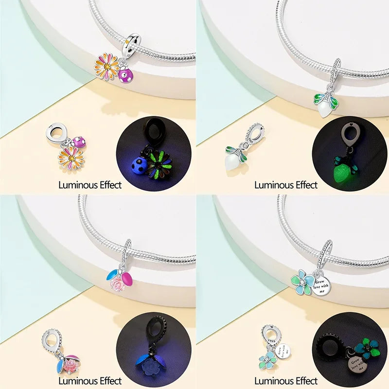 925 Sterling Silver Firefly Charms Glow in The Dark Pendant For Original Bracelet for Women fine Jewelry Love Gifts Diy